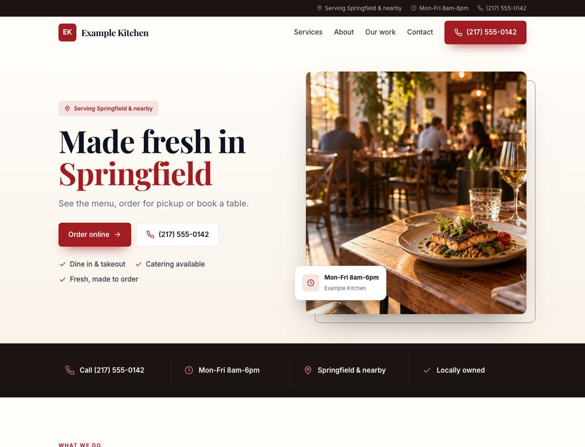 Illustrative website design for a fictional business